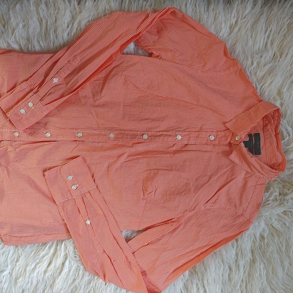 J crew Orange gingham collar button up